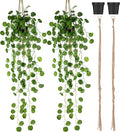 Folmywy 2 Pack Artificial Hanging Plants Vines with Pot Fake Greenery Potted Plant Eucalyptus Leaves Decoration for Indoor Outdoor Wall House Room Patio Bookshelf Office Party Decor