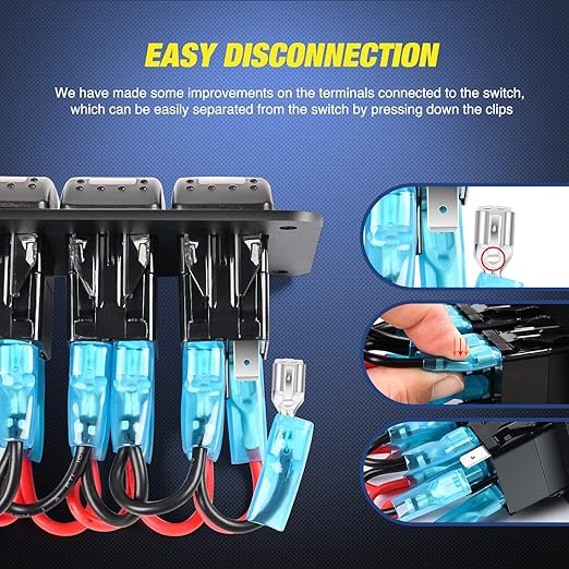 Nilight 4 Gang Rocker Switch Panel Red Backlit with 4.8 Amp Dual USB Charger Voltmeter Waterproof 12V 24V DC Night Glow Stickers for Car Trucks Boats RVs