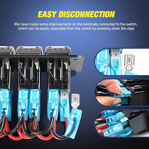 Nilight 5 Gang Rocker Switch Panel with 4.8 Amp Dual USB Charger Voltmeter Night Glow Stickers Waterproof 12V 24V DC for Car Trucks Boats RVs