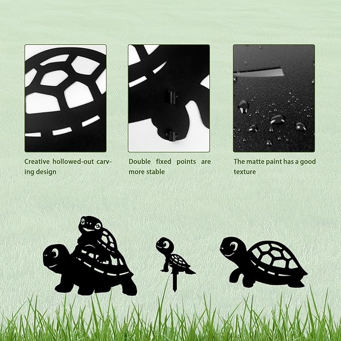 3 Pack Turtle Metal Garden Decorative Stakes, Weather Proof Silhouette Statues for Yard, Patio,Outdoor Decor for Turtle Lovers and Pet Owners