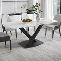 Modern Rectangle Marble Dining Table,71" Antique White Marble Sintered Stone Top Dining Table,Rectangle Dining Room Table with X-Shape Carbon Steel Pedestal Table for Kitchen/Living Room(Table Only)