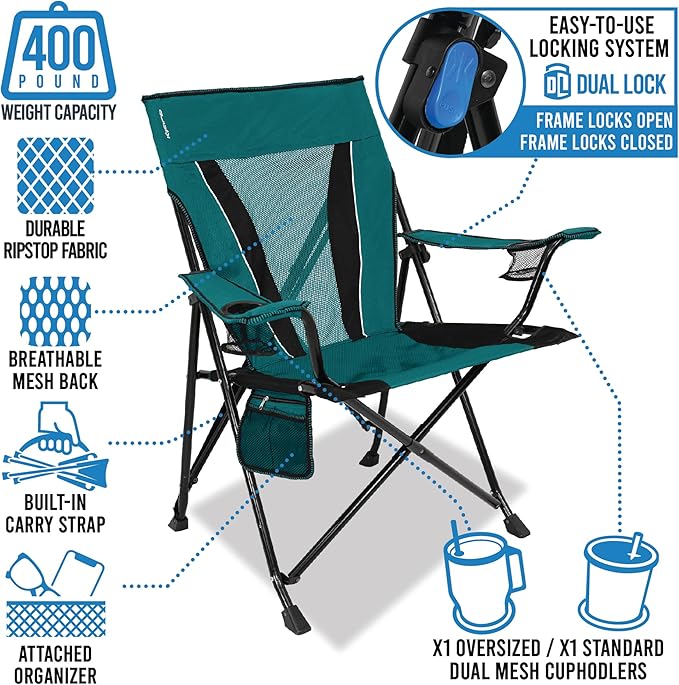 Kijaro XXL Dual Lock Portable Camping Chair - Supports Up to 400lbs - Enjoy The Outdoors in a Versatile Folding Sports & Outdoor Chair