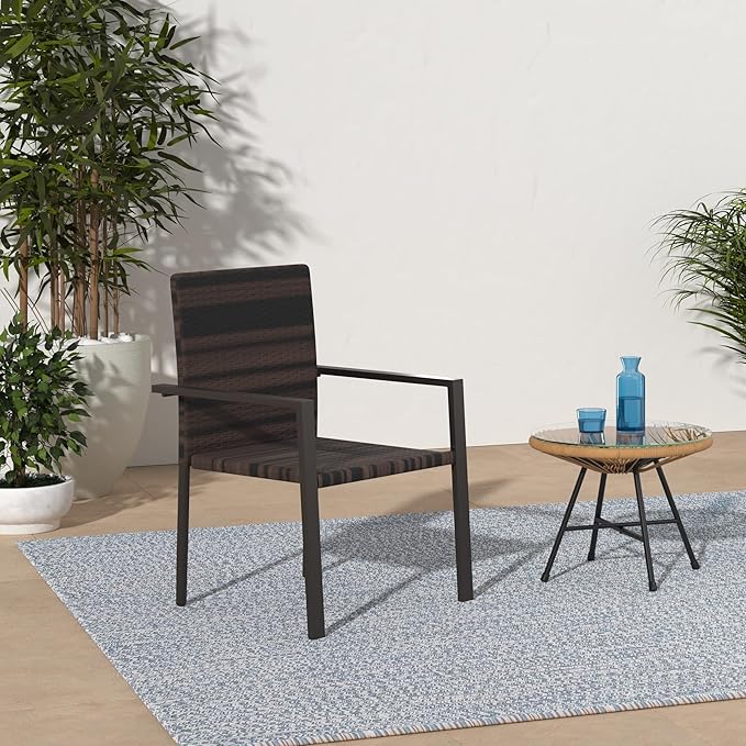 Best Choice Products Set of 2 Stackable Outdoor Wicker Dining Chairs All-Weather Firepit Armchair w/Armrests, Steel Frame for Patio, Deck, Garden, Yard - Brown