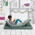 Yourigami Kids and Toddler Play Couch, Convertible Folding Sofa, Durable Foam Modular Design, Green Meadows