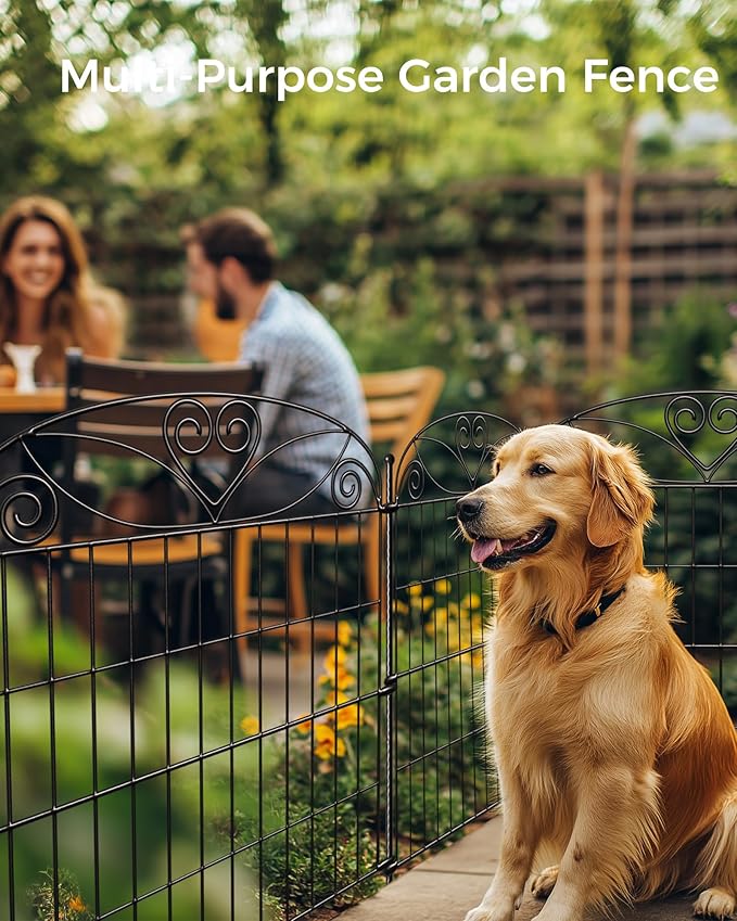 10 Panels No Dig Decorative Outdoor Garden Fence with Gate, 32 in(H) X 23.6 ft(L) Animal Barrier Fencing, Rustproof Portable Fence, Temporary Dog Fence Outdoor for Yard, Outside, Backyard