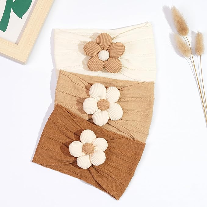 CÉLLOT 5 Pcs Baby Flower Headbands Baby Girls Nylon Headbands Soft Hairbands Hair Accessories for Newborn Infant Toddler Kids