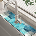 Kitchen Sink Splash Guard Faucet Mat Abstract Teal and Grey Geometric Absorbent