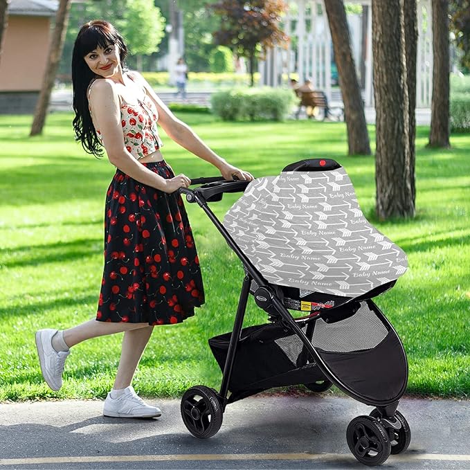 Personalized Arrow Baby Car Seat Covers with Name, Custom Nursing Cover Breastfeeding Scarf Soft Breathable Stretchy Coverage, Infant Stroller Cover for Boys Girls