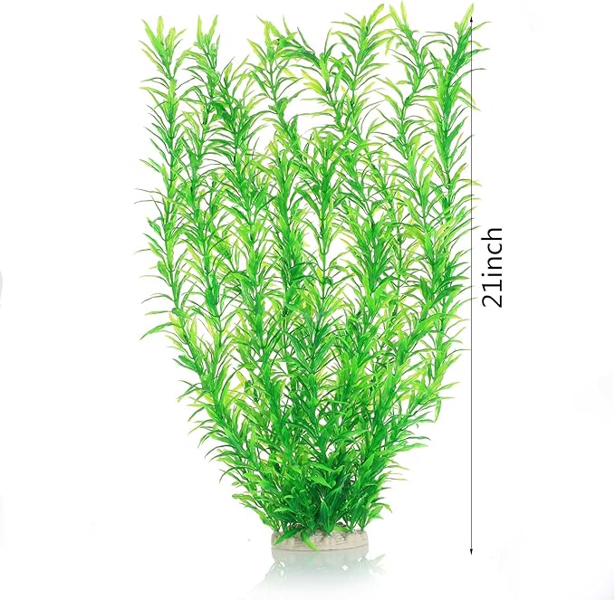 JIHAQUA Aquarium Decor Plastic Plants Extra Large 21 Inches Artificial Fish Tank Plants Tall Fish Tank Decorations (Green 2pcs)