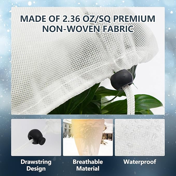 4 Pack Plant Covers Freeze Protection for Winter, 31.5''×23.6'' Frost Cloths for Outdoor Plants Cold Weather Blankets with Drawstrings