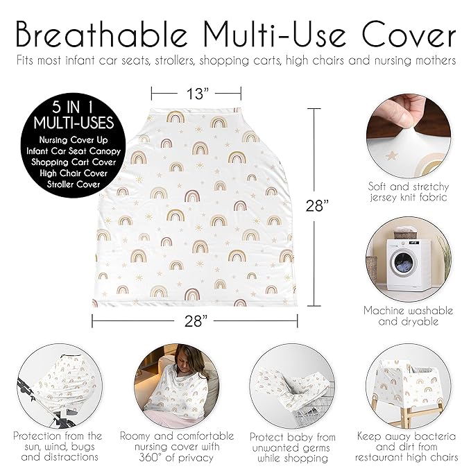 Sweet Jojo Designs Boho Rainbow Girl Infant Baby Car Seat Cover Nursing Breastfeeding Shopping Cart Stroller Canopy Blush Pink Yellow Tan Bohemian Modern Neutral Vintage Dusty Rose Gold Mauve Taupe
