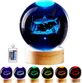 Shark Crystal Ball Night Light, 3.15 Inch K9 Crystal Ball with Wooden Base, 16 Colors, Remote Control, Art Deco Decor