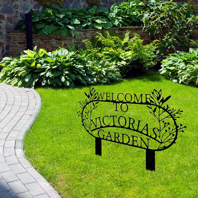 Personalized Metal Garden Sign with Stake, Custom Garden Decor for Outdoor, Custom Family Name Sign, Patio Decorations, Lawn Art, Farmhouse Decorative, Housewarming Gift (CstmDesign3)