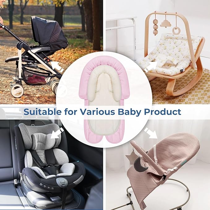 COOLBEBE New 2-in-1 Babybody Supports for Baby Newborn Infants - Extra Soft Stroller Cushion Pads Car Seat Insert, Seasons, Pink