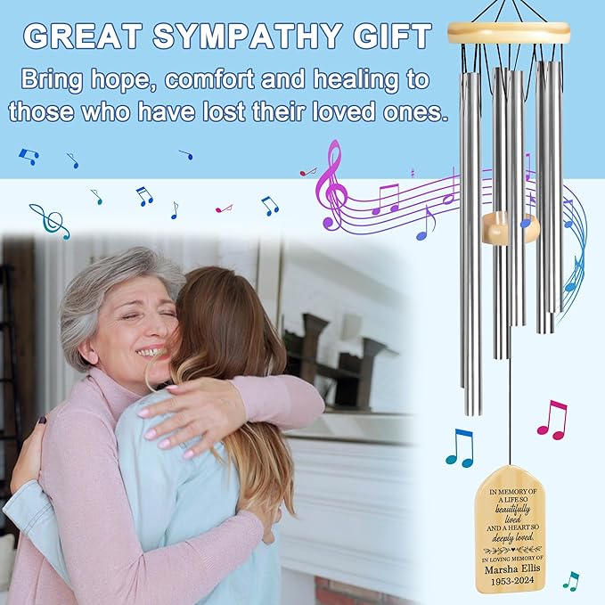 in Memory of a Life so Beautifully Lived Sympathy Wind Chime | Personalized Memorial Wind Chimes | Wind Chimes for Loss of Loved One | Custom in Loving Memory | Gifts for Loss of Loved One