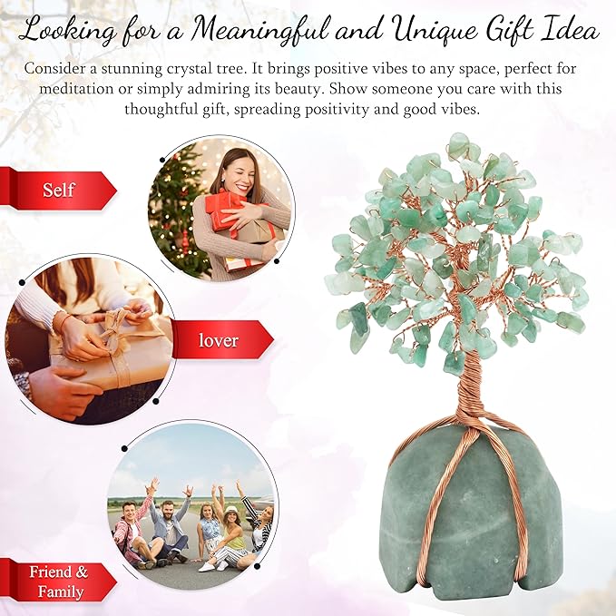"Green Aventurine Crystal Tree with Green Aventurine Stone Base Tree of Life Decor for Bedroom, Birthday Gifts for Women, Sister Gift, Birthday Gifts for Mom, Cute Home Decor Housewarming present"