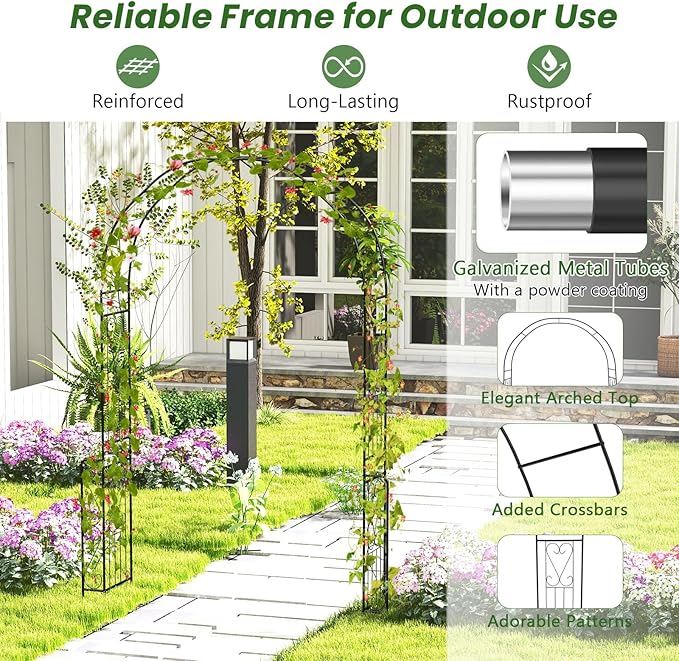 Moccha 7.9 FT Garden Arch Trellis, Metal Pergola Arbor for Climbing Plants Vines Roses, Outdoor Wedding Archway with Sturdy Steel Frame, Garden Arbor for Wedding Party Ceremony Decoration