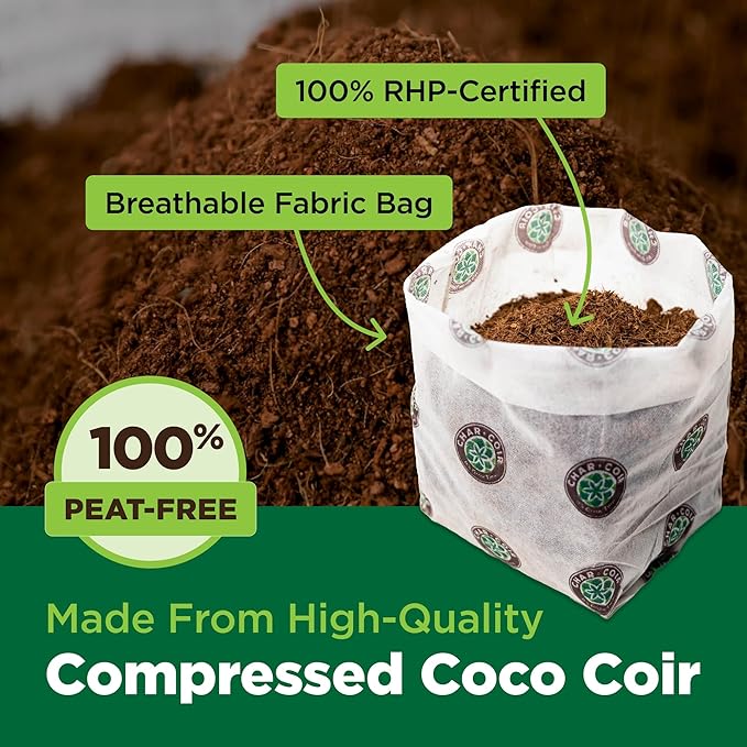 Char Coir Bio Pot, 100% RHP Certified Coco Coir in Fabric Bag for Seed or Clone, Buffered, pH Stable, Low EC, Triple Washed, for Hydroponics, Flowers, Vegetables, Herbs and More, 1/2 Gal