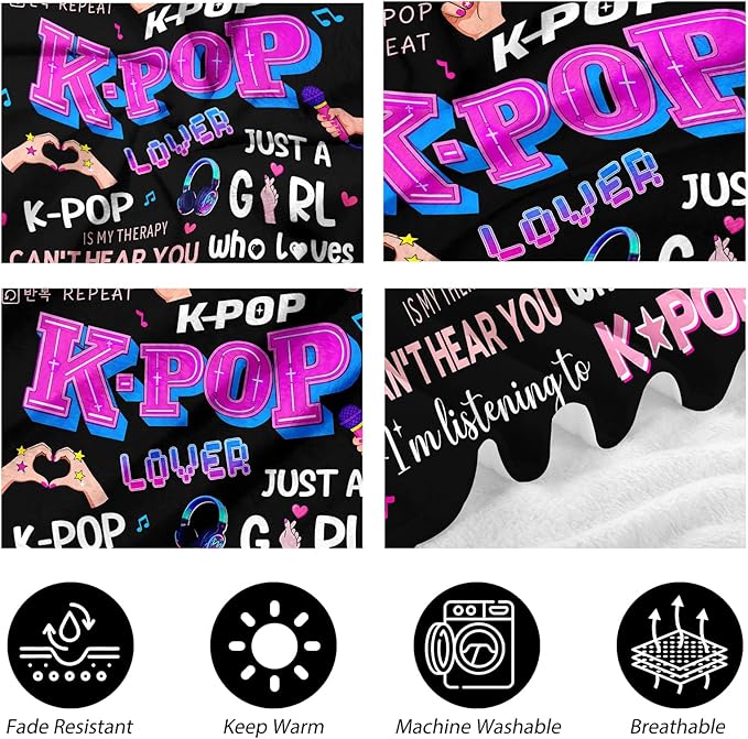 Kpop Gifts Blanket for Teen Girls - Music Gifts for Women Friends K-Pop Fans Lovers, Kpop Merch Stuff, Christmas Birthday Gifts for BFF Girls Women, Just A Girl Who Loves K-pop Blanket 80''x60''