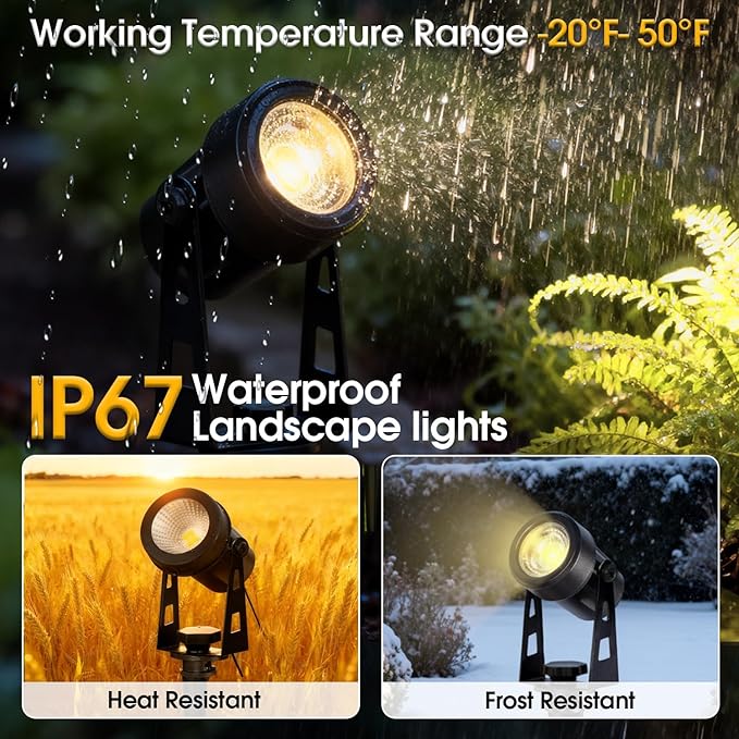 CPLIRIS Outdoor Landscape Lighting, LED Spot Lights Kit for Garden, Yard, House, Lawn, Tree, Flags, Fence Use, Warm White 2700k-3300k, IP67 Waterproof & Connectable - 8 Pack