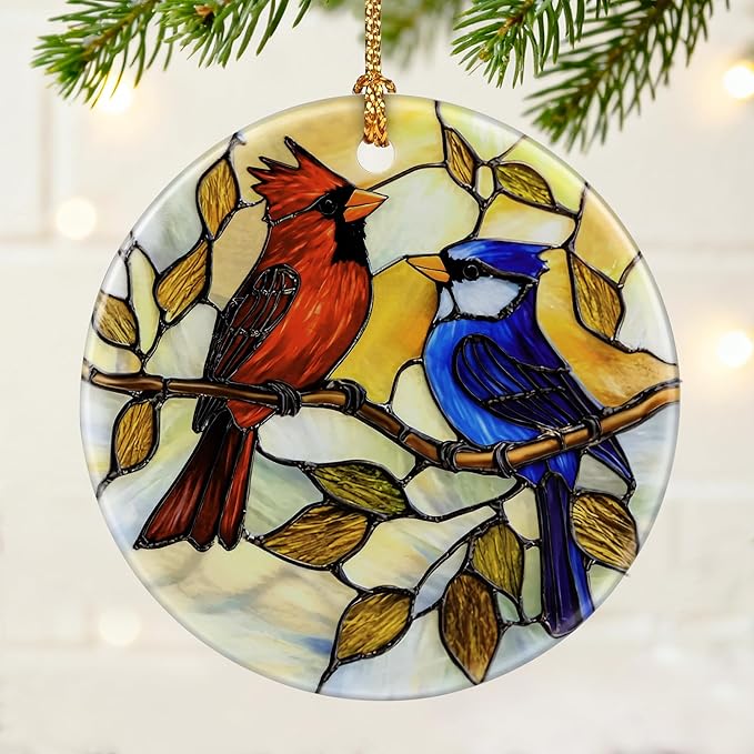 Cardinal & Blue Jay Ornament | Christmas Ornaments, Christmas Decorations, Hanging Ornaments for Tree, Holiday Decor Gifts | Gifts for Bird Lover, Women, Friend, Coworker | Gift Exchange Ideas