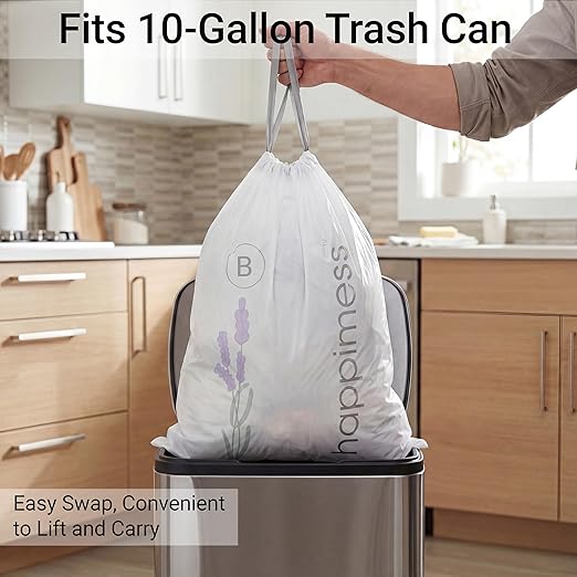 happimess 5.3 Gallon Drawstring Trash Bags, Lavender Scent, Heavy Duty MDPE