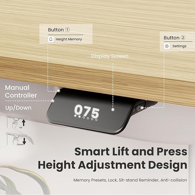 COLAMY Electric Adjustable Standing Desk – 48 x 28 Inch Sit Stand Desk with Drawer & Cable Management, Dual Motor Lift System, Ergonomic Footrest, Home Office Table (MFC Desktop, Light Maple + White)