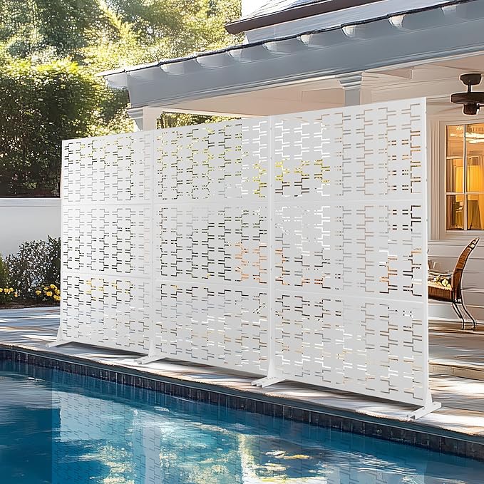 72" H×47" W Metal Privacy Screen Outdoor Privacy Screen Freestanding, Outdoor Privacy Screens and Panels for Patio Lawn Deck(Consists of 3 Panels)