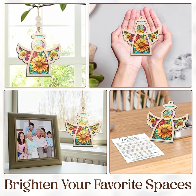 Angel Ornaments for Christmas Tree - Guardian Angel Suncatcher with Card for Tree Decorations - Sympathy Gifts for Loss of Loved One, Christmas Ornaments 2025, Sun Catchers for Home Decor