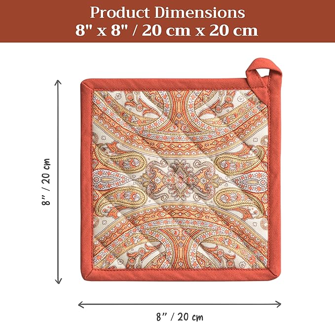 Maison d' Hermine Pot Holders 100% Cotton Heat Resistant Potholders 8" x 8" Hot Pads with Loop for Thanksgiving Christmas Decorations BBQ Cooking Baking Handling Hot Pans (Pack of 1, Kashmir Paisley)