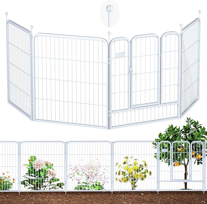 ZXMOTO Decorative Garden Fence 12 Pack 32in (H) x 28ft (L) with Lock,Metal Wire Fencing Border Animal Barrier,Flower Edging for Yard Landscape Patio Outdoor Decor