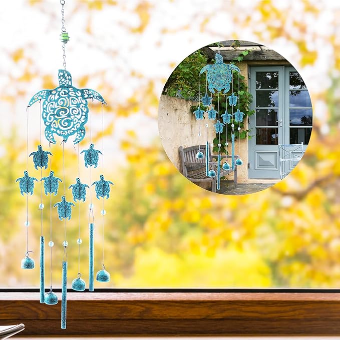 Sea Turtle Wind Chimes for Outside, Memorial Gift for Mom, Garden Decor, Turtle Lover Gifts