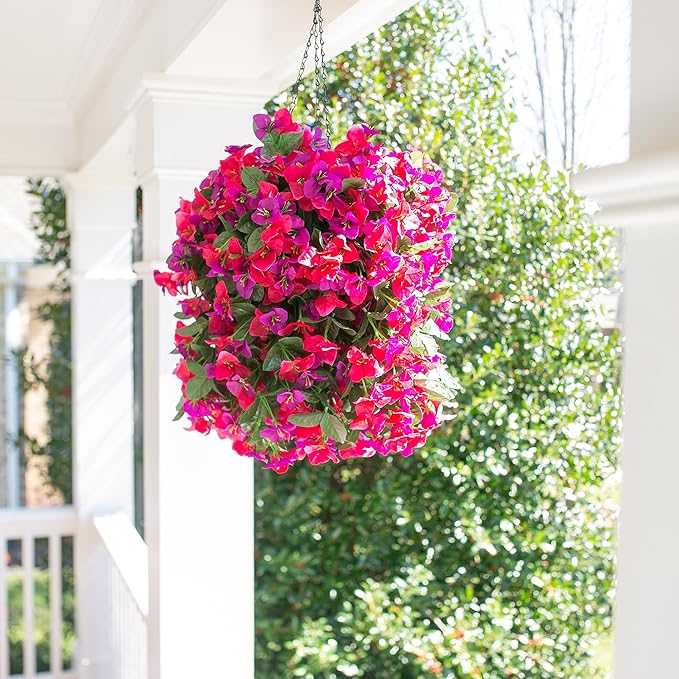 Faux Bougainvillea Artificial Flowers Plants for Outdoors Outside Decoration, 2pcs Fake Flowers Silk Long Trailing Vines UV Resistant Realistic for Front Door Porch Planter Urn Patio Balcony Yard, Mix