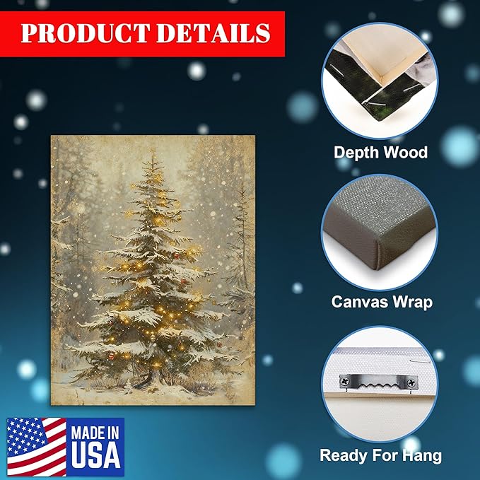 Framed Christmas Pictures Wall Decor,Vintage Pine Tree Prints,Winter Christmas Canvas Wall Art Decoration for Bedroom Bathroom Living Room Rustic Xmas Holiday Gifts (Christmas Tree 2, 24'' X 36'')