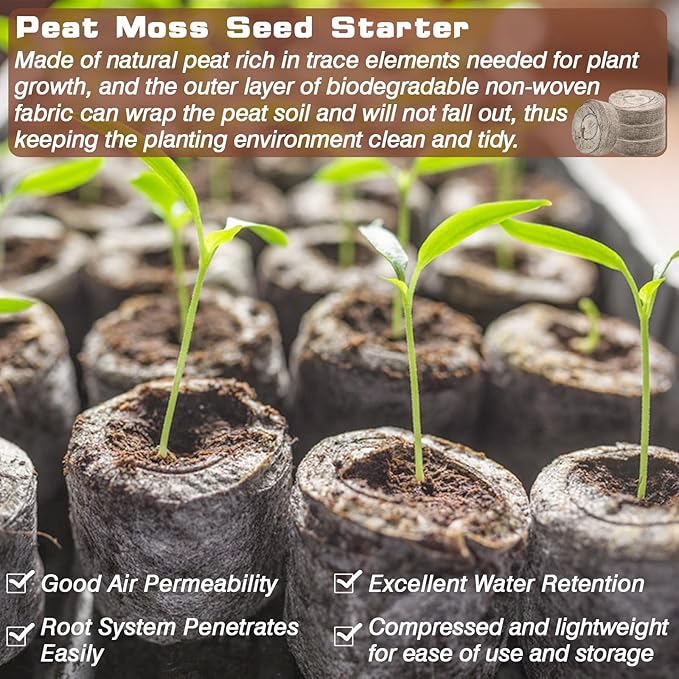 ZeeDix 50Pcs 30mm Peat Pellets for Seedlings, Seed Starter Pods Seed Starting Plugs Soil, Compressed Nutrient Block Potting Soil Discs Pellet for Planting Herbs Flowers Vegetables