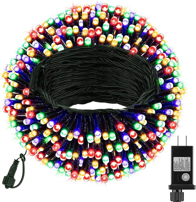 66ft 200 LED Christmas Tree String Lights Outdoor Fairy Lights Plug in, Expandable Green Wire Clear Bulbs Mini Lights 8 Modes, Xmas Wedding Party Decoration (Multicolor)