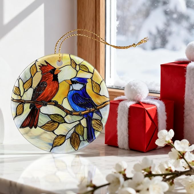 Cardinal & Blue Jay Ornament | Christmas Ornaments, Christmas Decorations, Hanging Ornaments for Tree, Holiday Decor Gifts | Gifts for Bird Lover, Women, Friend, Coworker | Gift Exchange Ideas