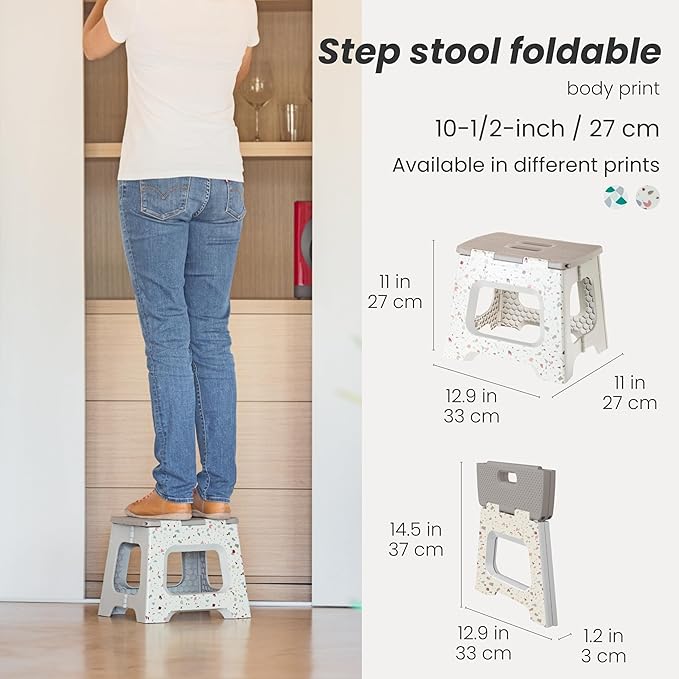 Vigar Compact Step Stool Foldable, 10-1/2-inch Step Stools for Adults up to 330 Pound, Lightweight Stool, Non-Slip Folding Step Stool, Terrazzo Body