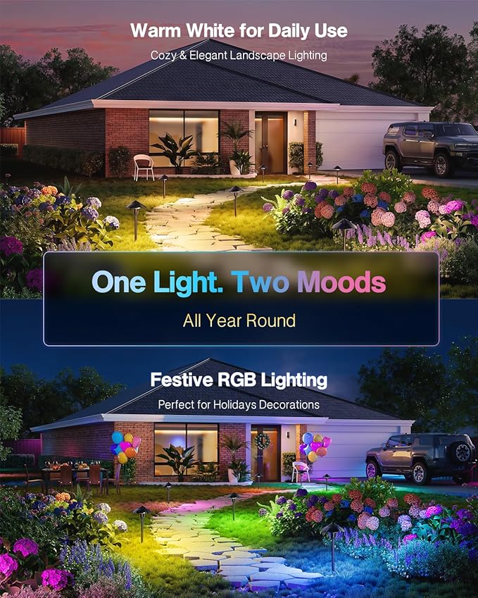 HIBOITEC 4-Pack RGBW Low Voltage Pathway Lights 3W 12-24V LED Landscape Lighting Outdoor Color Changing Landscape Lights Aluminum Waterproof Path Lighting for Walkway Yard Garden
