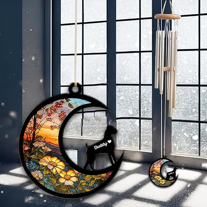 Boxer Sun Catcher Wind Chime, Custom Sunflower Suncatcher Dog Memorial Wind Chime, Dog Loss Gift, Dog Sympathy Gift, Pet Loss Suncatcher, Outdoor Garden Decor