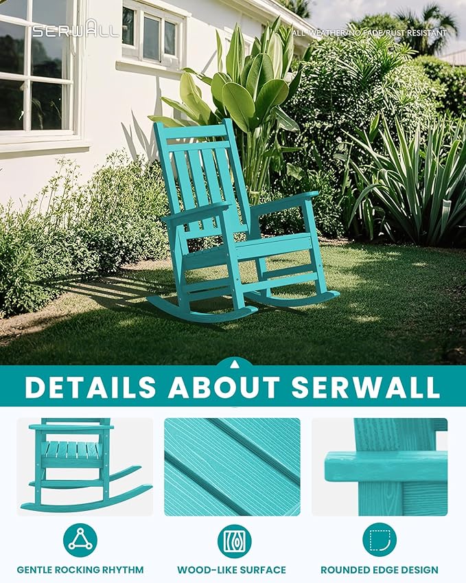SEWALL HDPE Rocking Chair, Oversized Outdoor Rocking Chair for Adults, Patio Rocker for Porch, Aruba