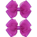 Tiny 3 Inch Organza Double Hair Bow Clips - Lined Boutique Alligator Hairpin for Baby Girls, Toddlers, and Little Teens - Kids Barrettes Set of 2 Small Stylish (Deep Purple)