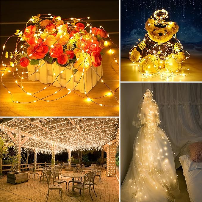 Solar String Lights Outdoor Waterproof 2 Pack Total 66ft 200LED 8 Modes Twinkle Lights Solar Fairy Lights for Patio, Garden Yard Party Wedding Tree Christmas Halloween Decoration, Warm White