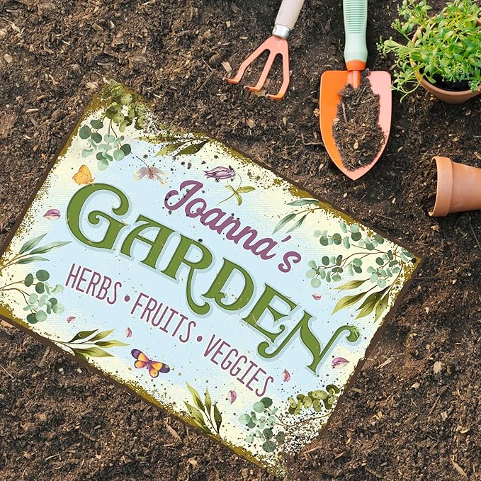 Custom Garden Sign, Christmas Present, Personalized Name for Vegetable Patch and Backyard Décor Sign, 10x14 Inches, Rust Free .040 Aluminum, Fade Resistant, Made in USA by Sigo Signs