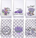 Set of 6 Lavender Kitchen Towels Purple Floral Dishtowels Rustic Absorbent