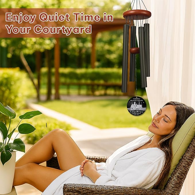 Personalized Farmer Memorial Wind Chime – “Farming Heaven’s Fields” Custom Name & Years – Outdoor Sympathy Gift for Farming Families – Memorial Windchimes for Loss of Loved One – Remembrance Décor