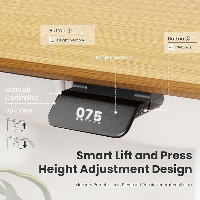 COLAMY Electric Adjustable Standing Desk – 48 x 28 Inch Sit Stand Desk with Drawer & Cable Management, Dual Motor Lift System, Ergonomic Footrest, Home Office Table (Veneer Desktop, Oak + White)