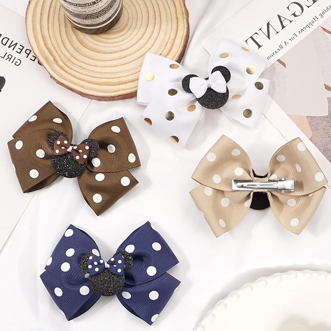 4 Inch Cute Mouse Ears Sequins Bows Hair Clips For Baby Girls, Toddler, Kids and Young Women Birthday Party Wedding Christmas Occasions Set of 2 (A- Coffee)