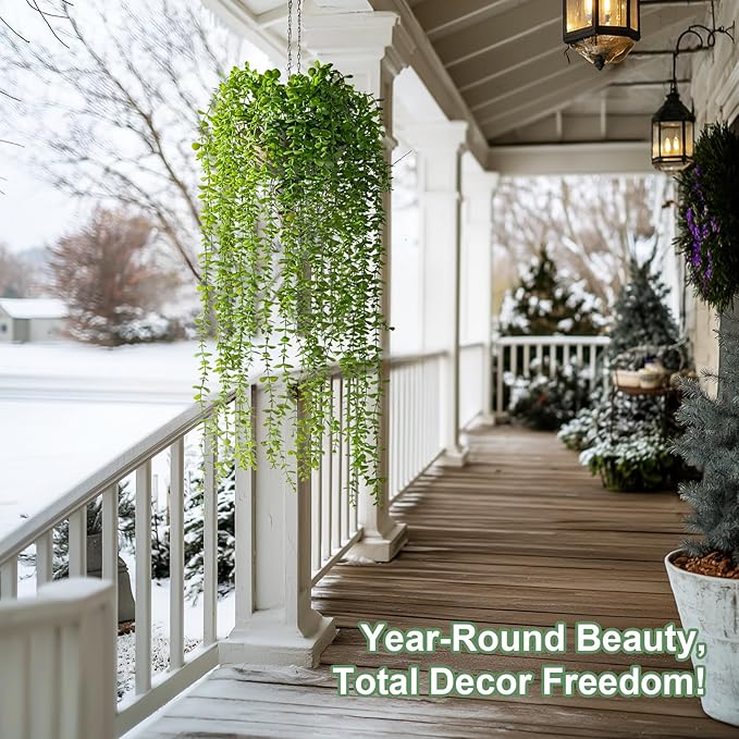 4PCS Fake Hanging Plants Set - Ultra Realistic Artificial Vine with Lifelike Leaves, Zero Maintenance Home & Office Decor for Wall, Shelf, Wedding Arch