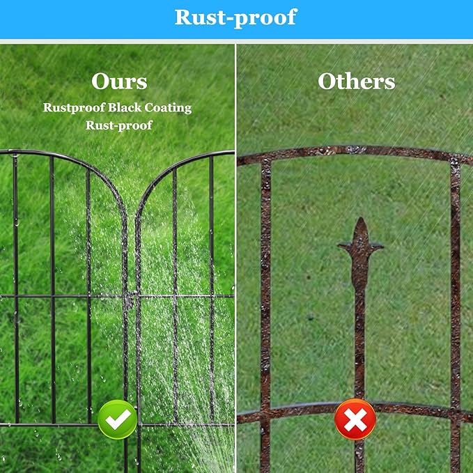 Decorative Garden Fence 24 Pack Black,24 Ft (L) X 24 in (H) Animal Barrier Fences for Small Dog, Garden Fencing Border, Arched Rustproof Metal Fence Outdoor Flower Bed Landscape Decor